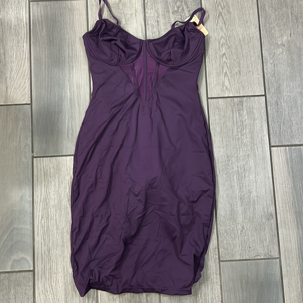 Popilush Shapewear Mesh Corset Panel Built-In Sculpting Midi Dress - Picture 9 of 12